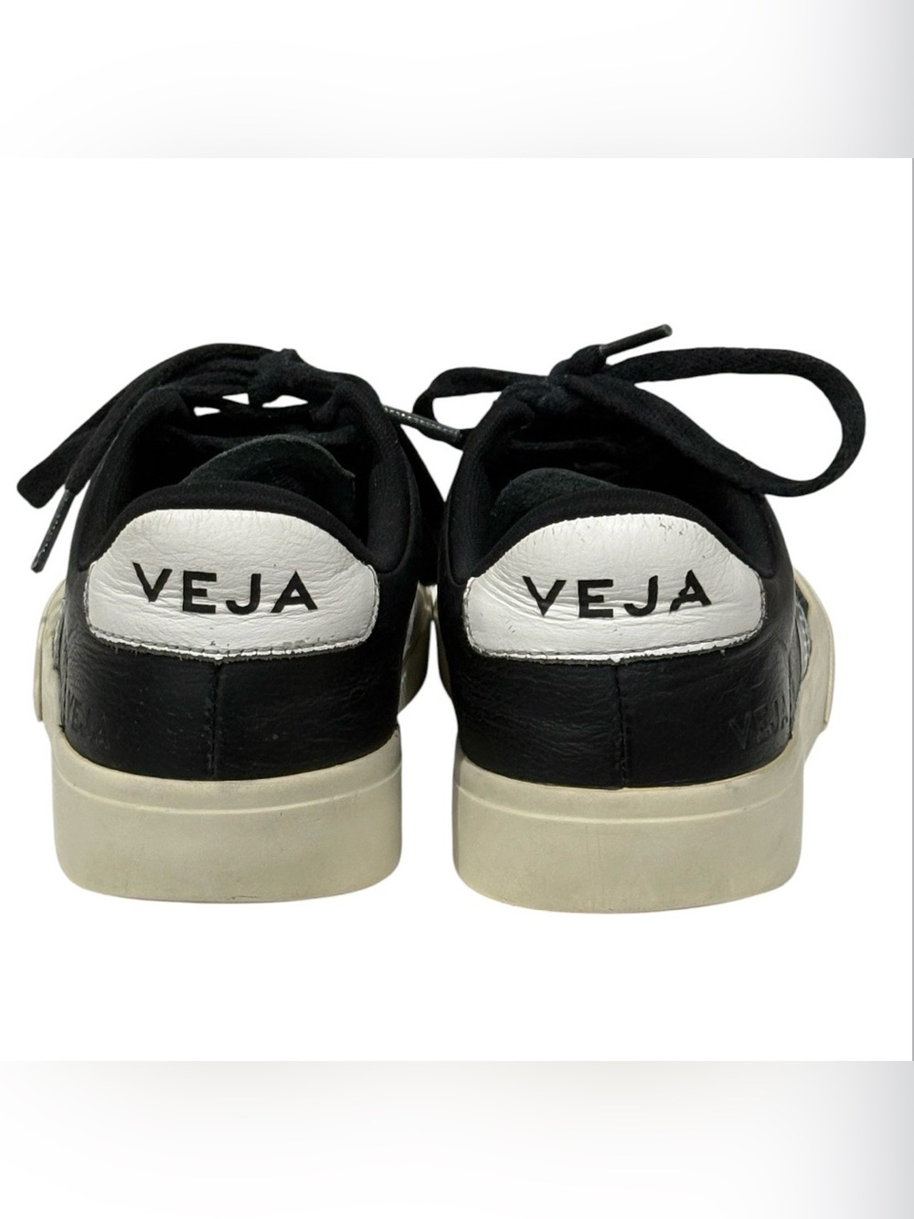 VEJA Black Leather Low-Top Lace-Up Sneakers White Logo EU 37 US 6 UK 4 - Picture 6 of 8